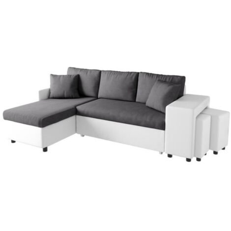 Canapé d'Angle Réversible Convertible Niche à Droite "Kraky" 241cm Gris & Blanc (1/5)