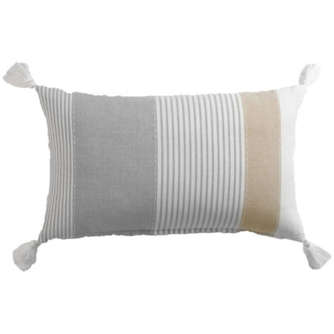 Coussin Déco à Pompons "Iliade" 30x50cm Gris (1/4)