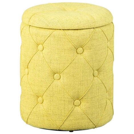 Pouf de Rangement Capitonné "Elio" 40cm Jaune (1/5)