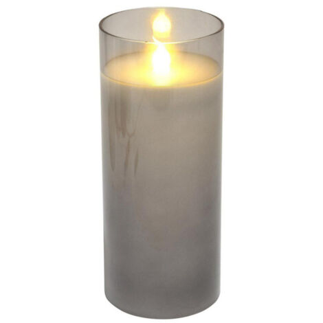Bougie Ronde LED "Verrine" 17cm Gris Clair (1/2)