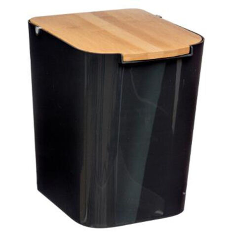Five Simply Smart – Poubelle de salle de bain 5L en bambou noir – Dimensions L. 18,3 x P. 22,4 x H. 24,4 cm – Polypropylène durable