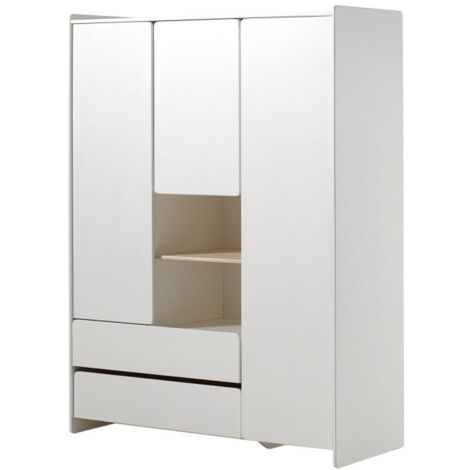Armoire 3 Portes & 2 Tiroirs "Kiddy" 190cm Blanc (1/3)