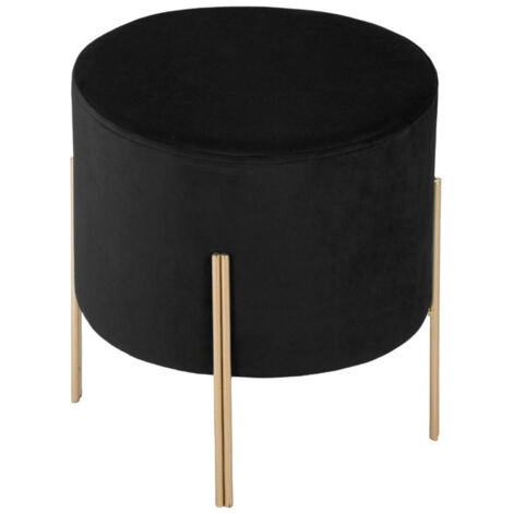 Tabouret Design en Velours "Living" 40cm Noir & Or (1/3)