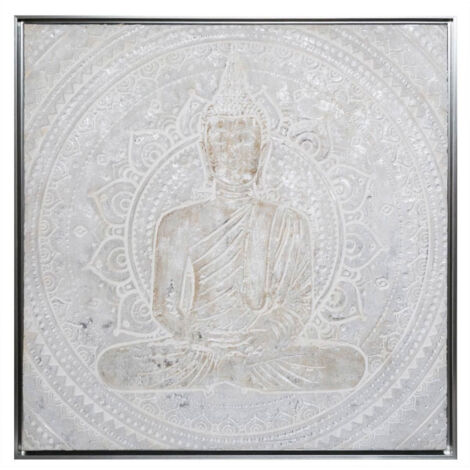 Toile Peinte Carrée "Bouddha" 78x78cm Argent (1/3)
