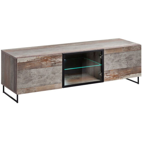 Meuble TV Design 2 Portes "Plank" 150cm Naturel (1/3)