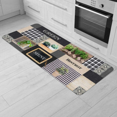 Tapis de Cuisine Mousse "Green Bistrot" 45x120cm Multicolore