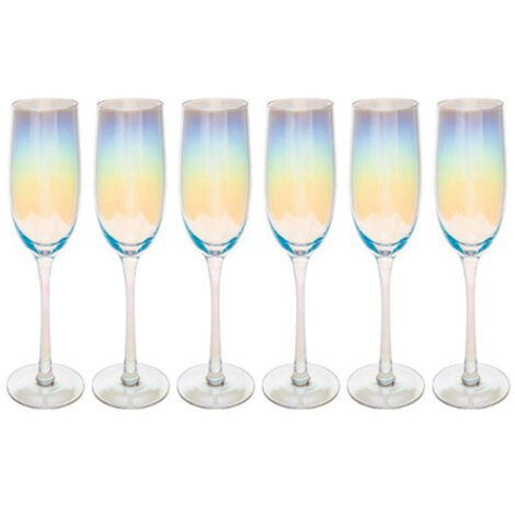Fééric Lights And Christmas – Lot de 6 flûtes à champagne transparentes 21cl – Effet irisé – Lavage à la main – Design charmant (1/2)