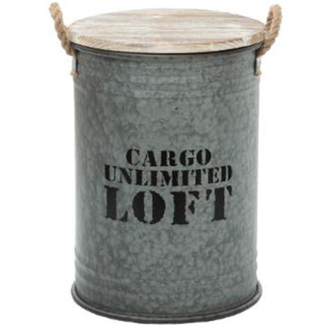 Lot De 3 Coffres Bidon Design Loft Gris - Atmosphera Créateur D'intérieur - Hauteur 51 Cm Métal