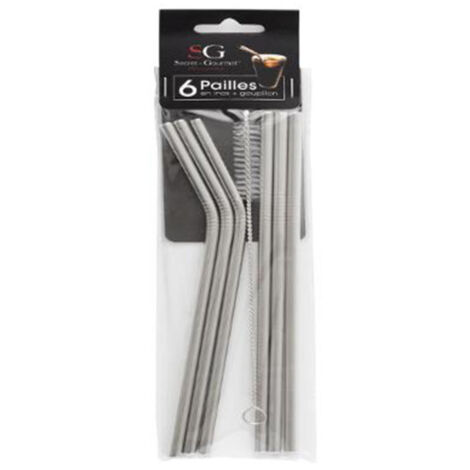 Lot de 6 Pailles & Goupillon Colada 21cm Argent (1/3)