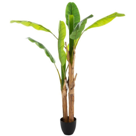 Atmosphera – Plante verte artificielle bananier double 160 cm – Décoration intérieure réaliste – Matériaux polyester et bambou – Couleur verte