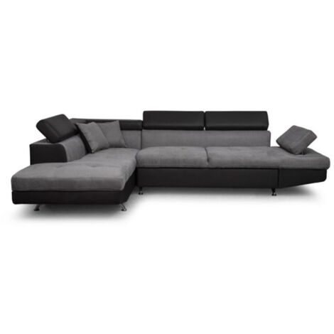 Canapé d'Angle Gauche Convertible Microfibre "Noma" 271cm Gris & Noir (1/5)