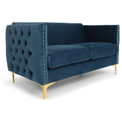 Canapé 2 Places en Velours "Suez" 145cm Bleu (1/3)
