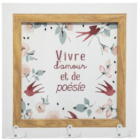 Porte-Clés 3 Crochets Imprimé "Poésie" 28cm Blanc (1/3)