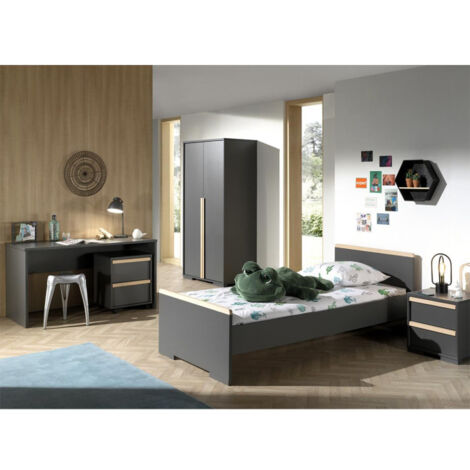 Chambre Complète Enfant 5P "London II" Gris Anthracite