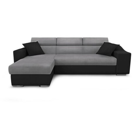 Canapé d'Angle Réversible Convertible Niche à Droite "Bobi" 264cm Gris & Noir (1/5)
