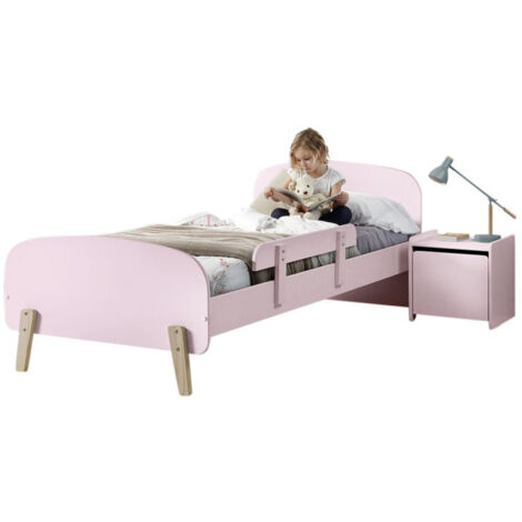 Pack - Lit Enfant, Barrière & Chevet "Kiddy" 90x200cm Rose (1/5)