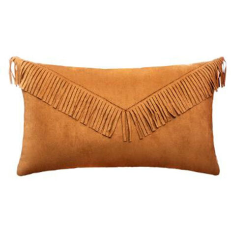 Coussin Déco "Fringe Pop" 30x50cm Ocre (1/3)