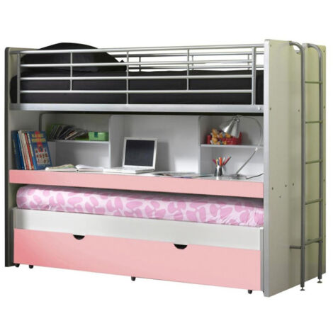 Lit Superposé Enfant "Bonny" 90x200cm Rose (1/5)