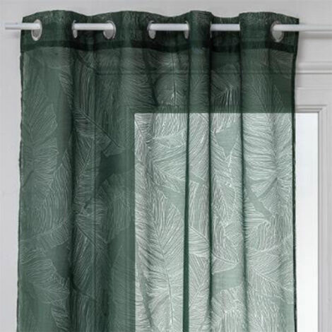 Atmosphera – Rideau voilage à œillets 140x240cm en polyester vert – 8 œillets – Accessoire décoratif tendance pour intérieur