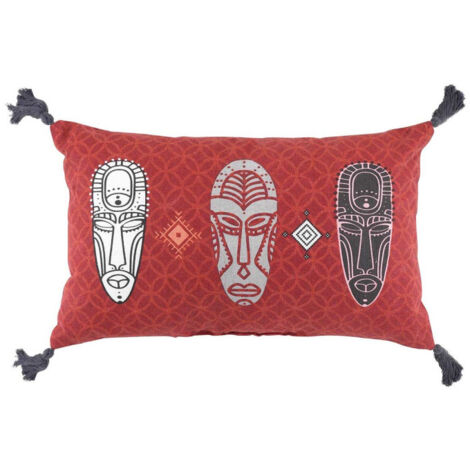 Coussin à Pompons "Tribaline" 30x50cm Rouge (1/3)