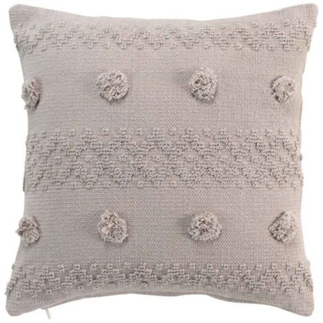 Coussin Déco à Pompons "Alenia" 40x40cm Lin (1/3)