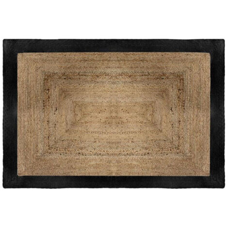 Atmosphera – Tapis kilim jute 120x170cm – Naturel et noir – Rebord en coton – Design authentique et écologique