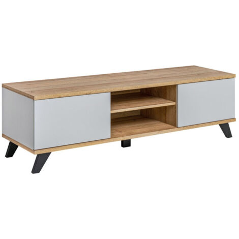 Meuble TV 2 Portes "Bogota" 160cm Gris & Naturel