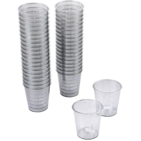Lot de 40 Verrines en Plastique Réutilisable "Paillettes" 3cl Argent