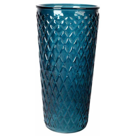 Vase Déco en Verre "Relief Losange" 23cm Bleu Indigo