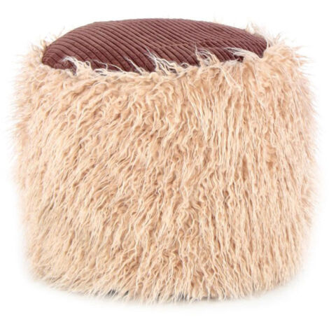 Pouf Rond Imitation Fourrure "Bobtail" 45cm Beige (1/3)