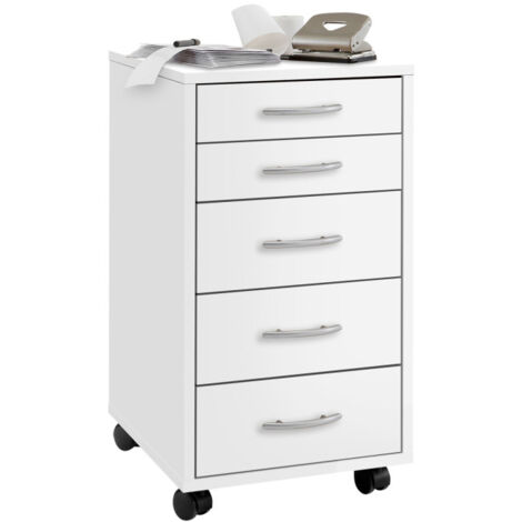Caisson de Bureau 5 Tiroirs "Dydre" 63cm Blanc (1/3)