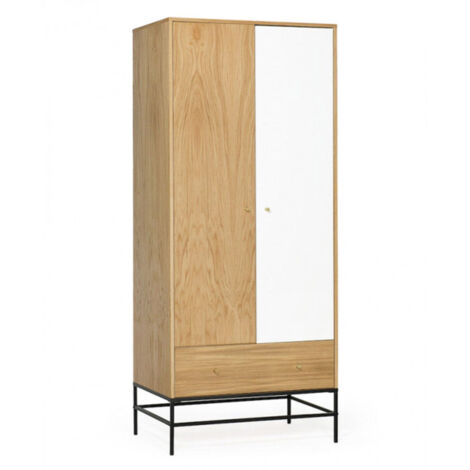 Armoire 2 Portes & 1 Tiroir "Flo" 190cm Chêne & Blanc (1/5)