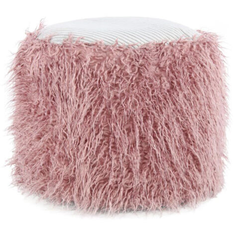 Pouf Rond Imitation Fourrure "Bobtail" 45cm Rose (1/3)
