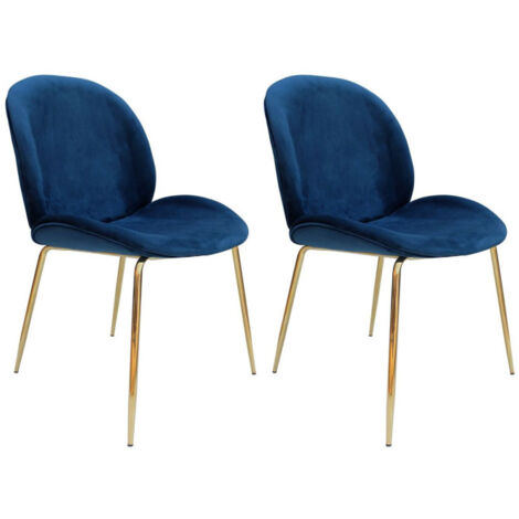 Lot de 2 Chaises Design "Charlize" 90cm Bleu & Or (1/4)