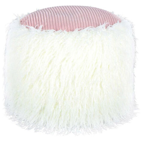 Pouf Rond Imitation Fourrure "Bobtail" 45cm Blanc (1/3)