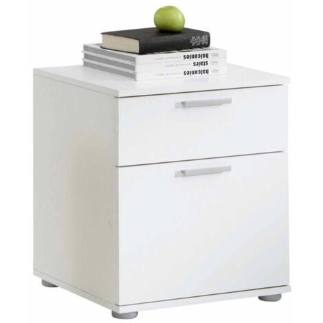 Table de Chevet 2 Tiroirs "Vyza" 53cm Blanc (1/4)