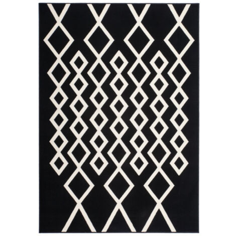 Tapis Géométrique à Poils Courts "Lina" Noir & Ivoire 120 x 170 cm (1/4)