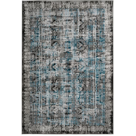 Tapis Imprimé Oriental à Poils Courts "Ariya" Bleu 80 x 150 cm (1/4)