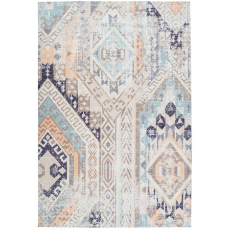 Tapis Ethnique à Poils Courts "Indiana II" Bleu 120 x 170 cm (1/4)