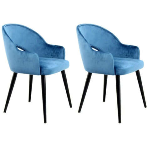 Lot de 2 Chaises en Velours "Joris" 77cm Bleu (1/4)