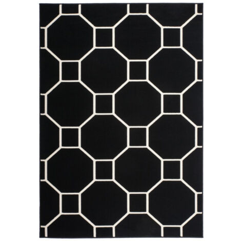 Tapis Effet 3D à Poils Courts "Lina" Noir & Ivoire 160 x 230 cm (1/4)