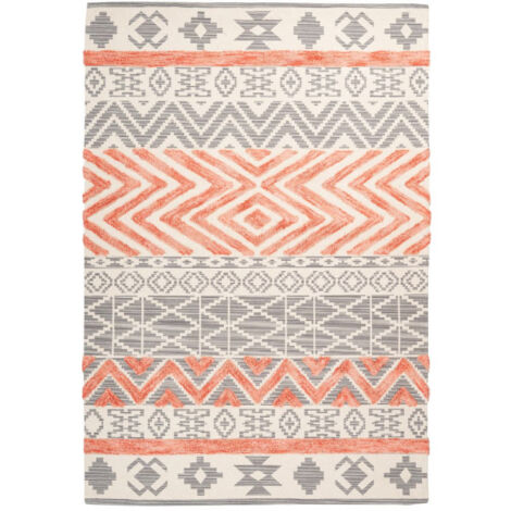 Tapis Effet 3D à Poils Courts "Ethnie" Gris & Orange 120 x 170 cm (1/4)