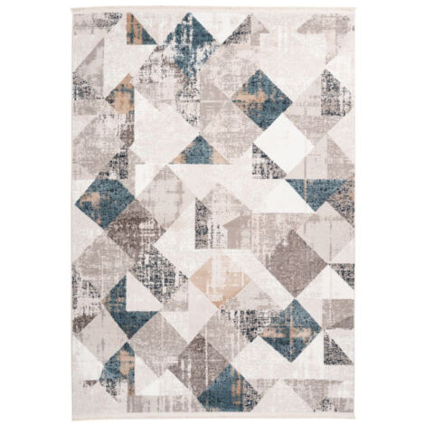 Tapis Géométrique à Franges "Akropolis II" Gris & Bleu 80 x 150 cm (1/4)