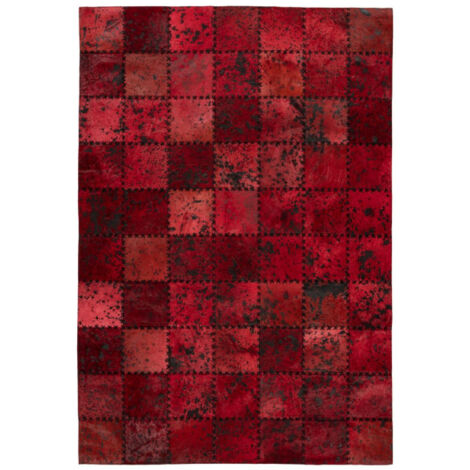 Tapis Patchwork en Cuir Fait Main "Voila" Rouge 200 x 290 cm (1/3)