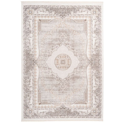 Tapis Vintage à Franges "Akropolis V" Gris & Argent 120 x 180 cm (1/4)