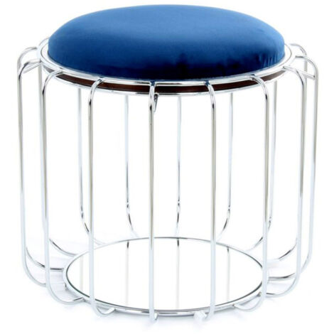 Pouf & Table d'Appoint "Comfortable" 50cm Bleu & Argent (1/3)