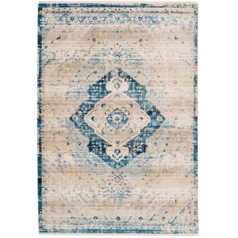 Tapis Vintage à Franges "Baroque V" Crème & Bleu 160 x 230 cm (1/4)