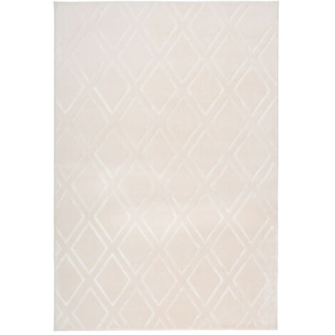 Tapis Imprimé Losange Fait Main "Monroe III" Crème 81 x 150 cm (1/4)