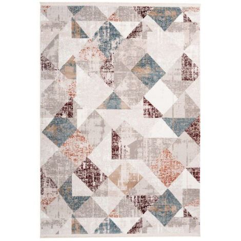Tapis Géométrique à Franges "Akropolis II" Gris & Rose 80 x 150 cm (1/4)