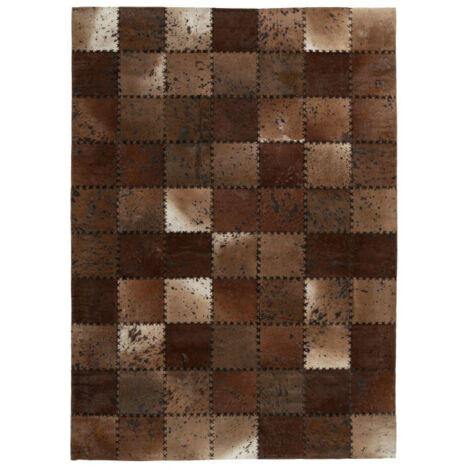 Tapis Patchwork en Cuir Fait Main "Voila" Marron 200 x 290 cm (1/4)